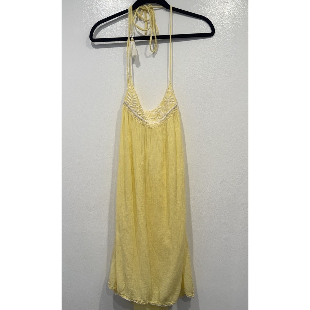 Star Mela Light Yellow Embroidered Halter Dress Gauzy Boho Beach Pool Cover Up
